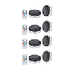 A set of five solar floating pool lights with remote control, featuring various color modes.