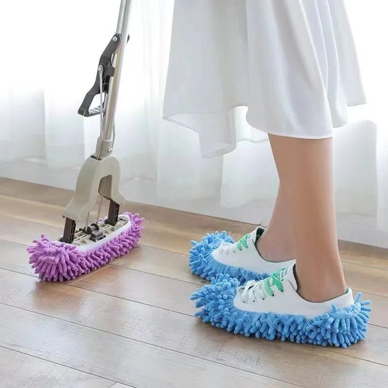 Chenille Dust Mop Slippers for Hands-Free Floor Cleaning
