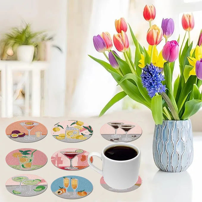 DIY Diamond Painting Wooden Coaster Set (8 Pieces)