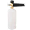 A white 1 liter bottle of high-pressure foam washer with a black and gold nozzle assembly.
