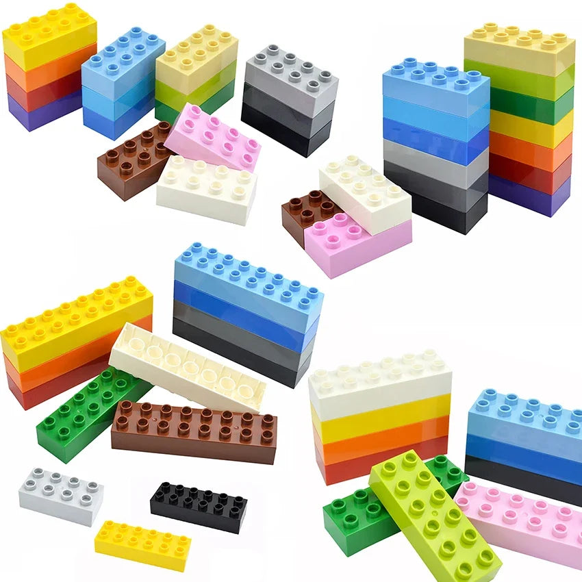 A collection of colorful, chunky building blocks in various shapes and sizes.