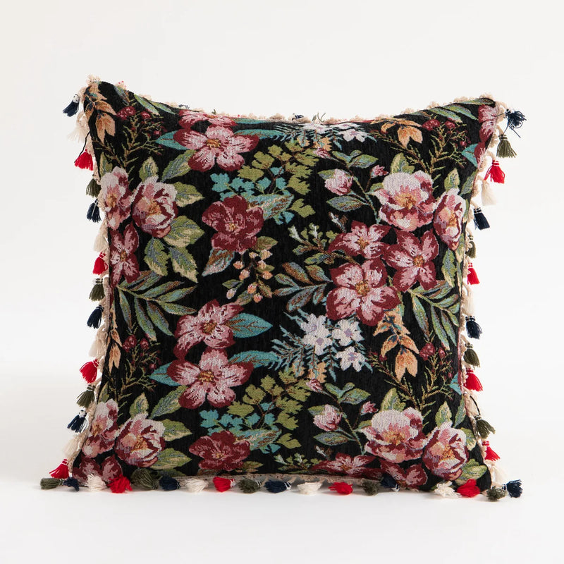 Boho Leaf-Print Tassel Throw Pillow Cover