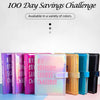 A variety of colorful A5 budget binders with cash envelopes for a 100 day savings challenge.