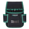 Black tool waist bag with green trim and belt for carpenters and electricians