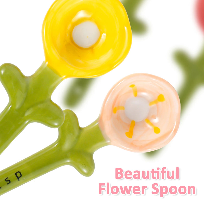 Ceramic Flower-Shaped Measuring Spoon Set with Stand