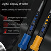 Close-up of an electric soldering iron with a digital display showing 500°C and various features like intelligent display and