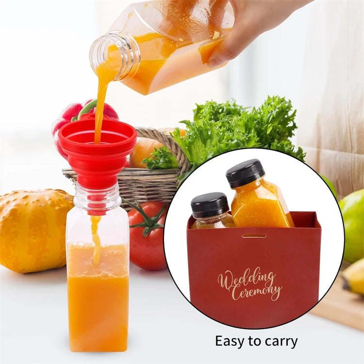 Clear Reusable Juice Bottles with Cleaning Brush and Funnel