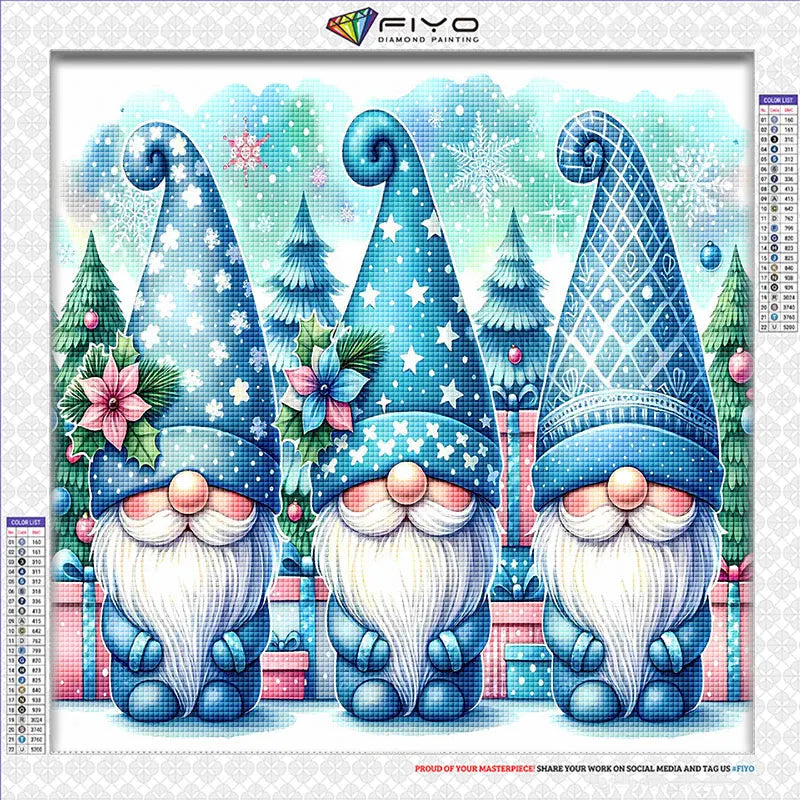 Kit de peinture de diamants avec un gnome mosaïque de Noël bleu et blanc.