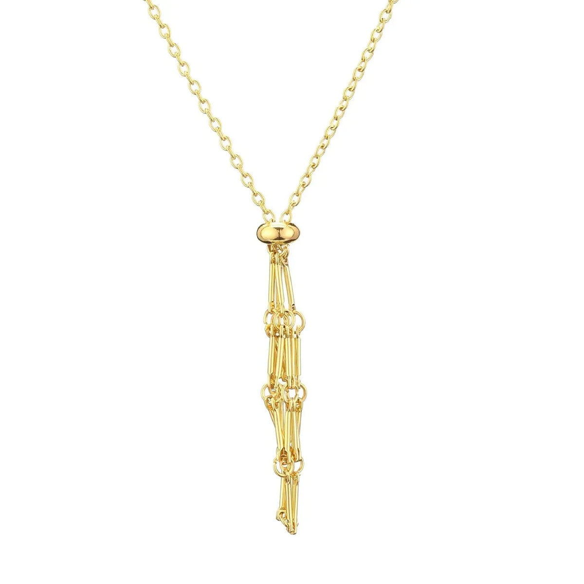 A gold-colored crystal pendant choker necklace with a delicate chain.