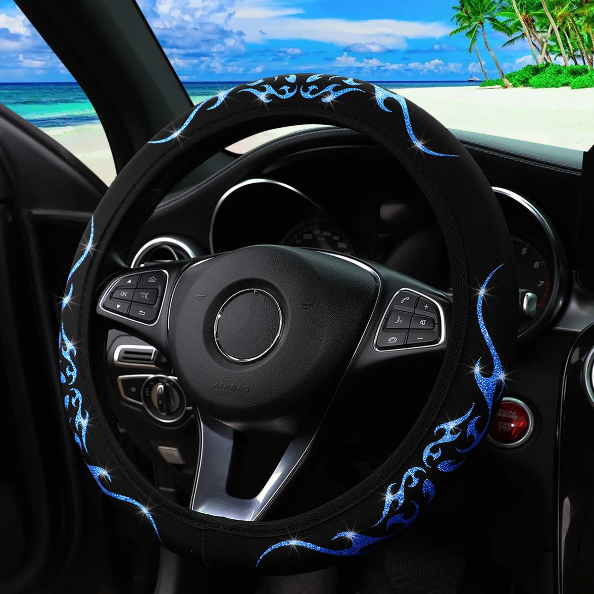 Flame Totem Fabric Steering Wheel Cover (Fits 14.5-15 Inch)