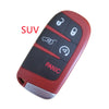 A red key fob shell replacement for a SUV, featuring lock and panic buttons.