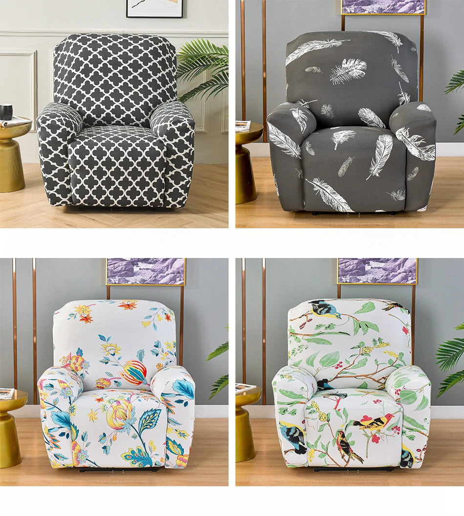 Printed Recliner Cover with Side Pocket — 4-Piece Set