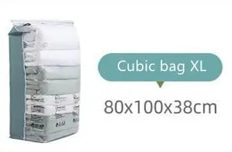 Boîte de sacs de rangement sous vide Cubiques XL pour vêtements et literie, mesurant 80x100x38cm.