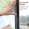 A hand is peeling off a self-adhesive mosquito net for windows, demonstrating the easy install and open feature.