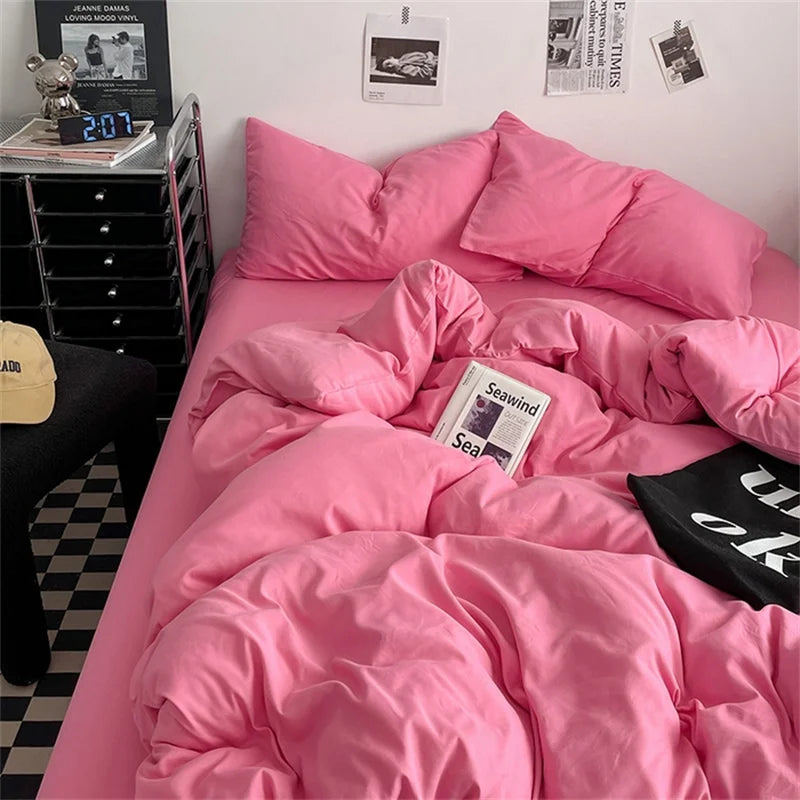 Washed Cotton 4-Piece Bedding Set with Duvet Cover