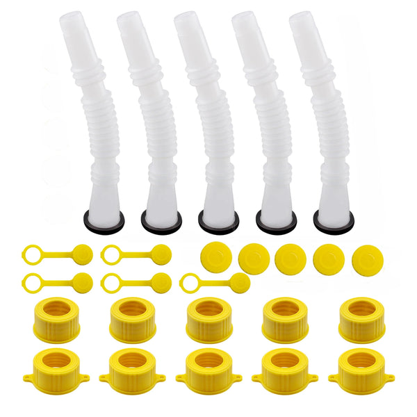 Set weißer flexibler Gas-Kannen-Auslässe und gelber Gummidichtungen für ein universelles Set.