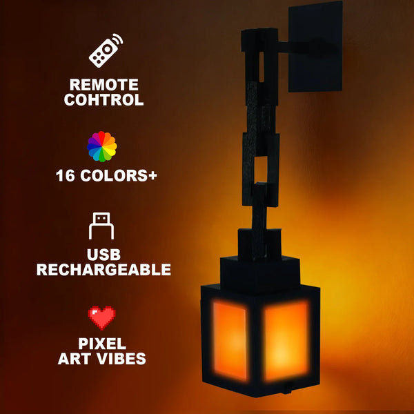 فانوس ضوء ليلي أحمر RGB بأسلوب فن البكسل مع جهاز تحكم وشحن عبر USB.