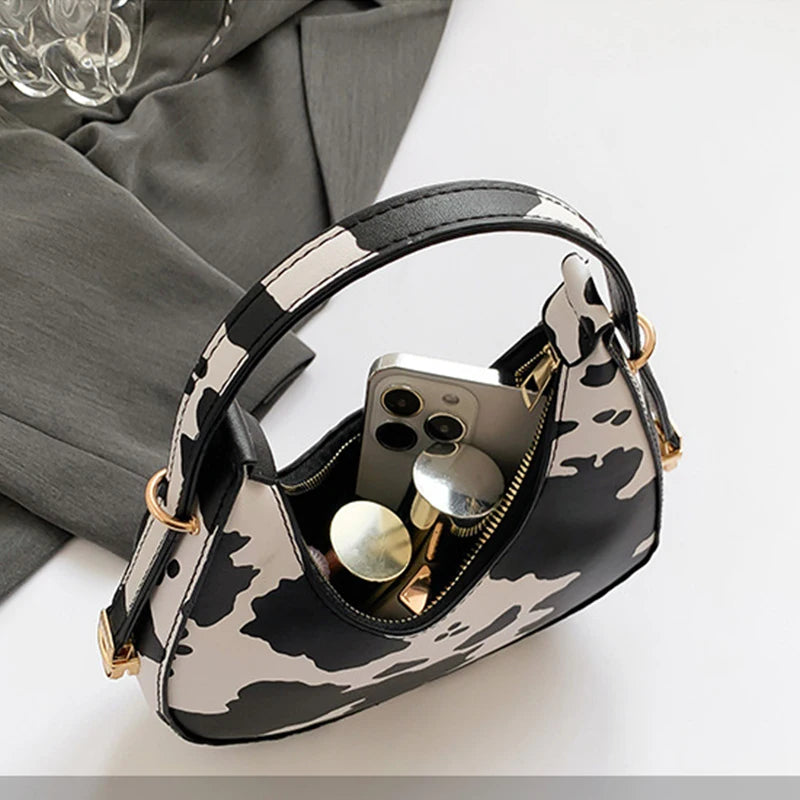 French-Style Cow Print Crossbody Bag