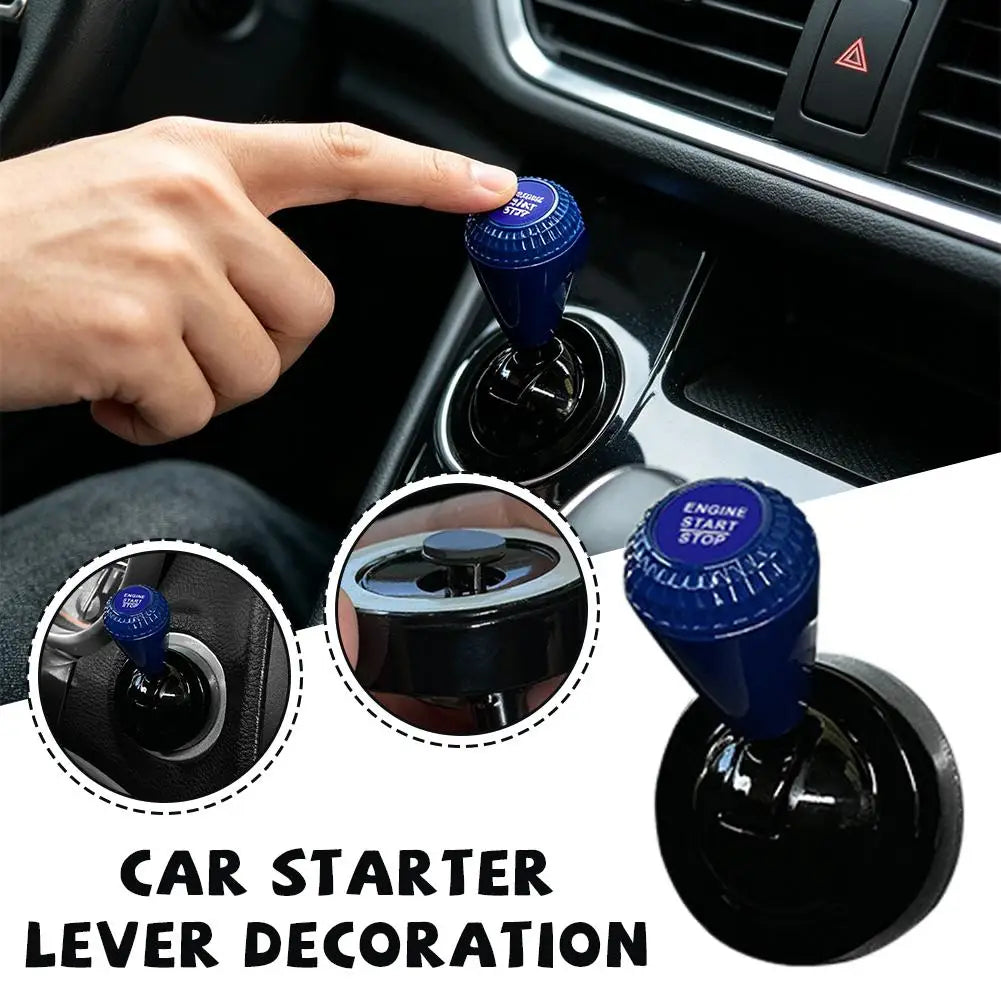 Blue aluminum engine start lever decoration for car interior