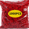 A bag of 1000 pieces of red silk rose petals for weddings and proposals.