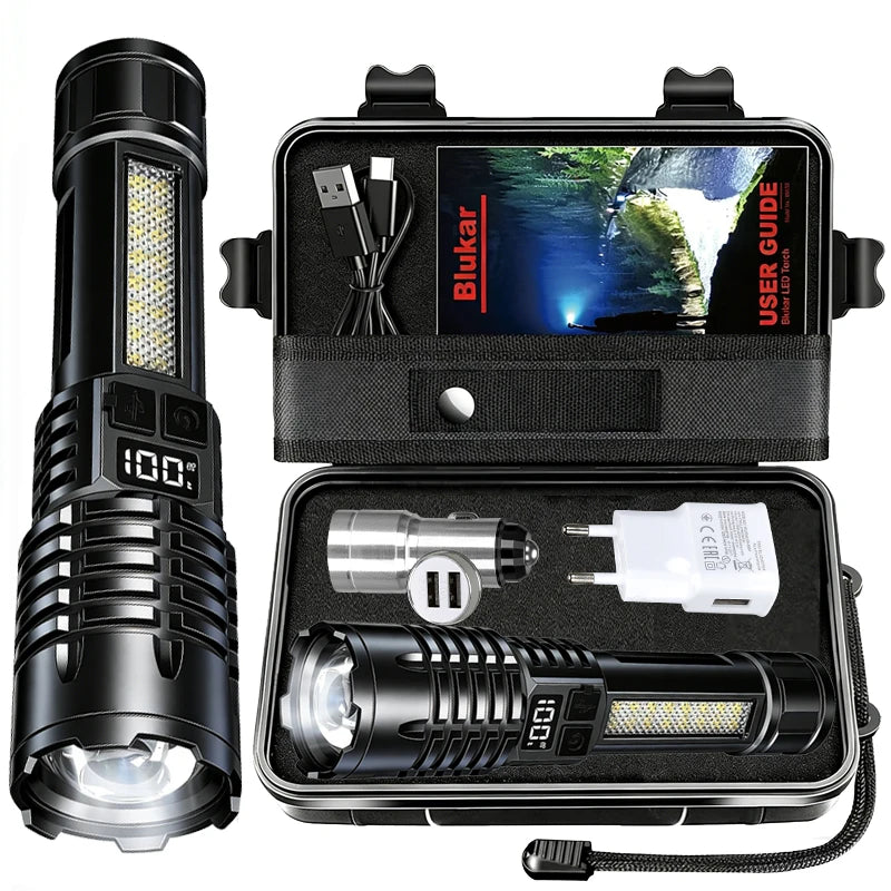 Rechargeable LED Flashlight with LCD Display and Zoom