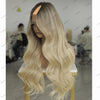 Perruque V-part sans colle, blonde à texture ondulée naturelle