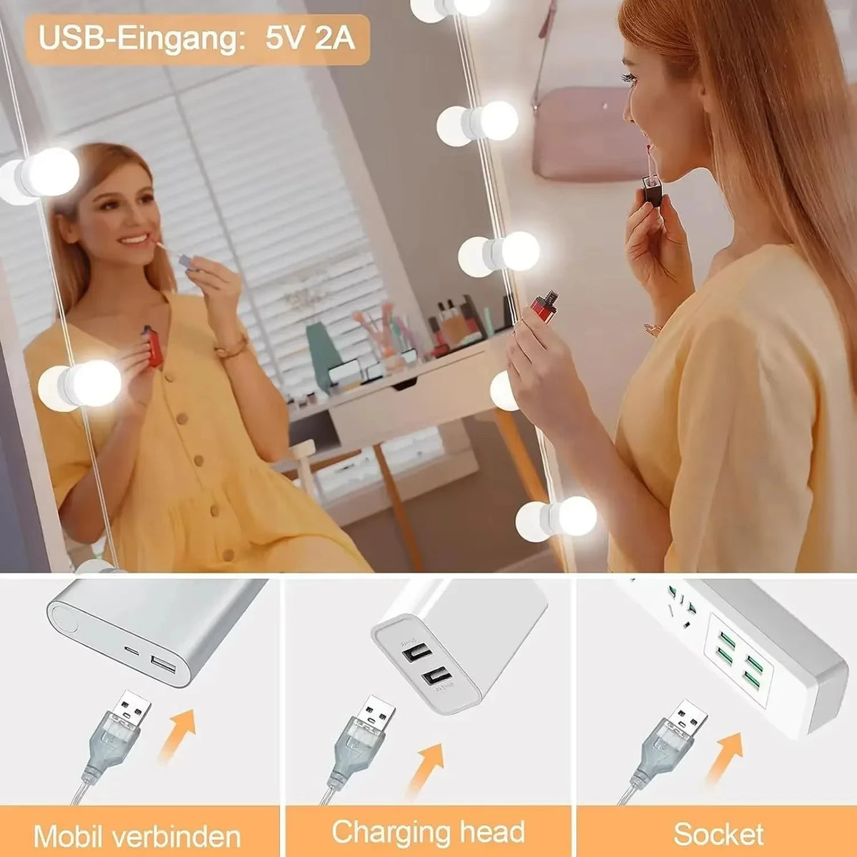 Dimmable LED Vanity Mirror Lights with USB Power