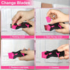 Step-by-step guide showing how to change blades for an adhesive remover and glass scraper tool