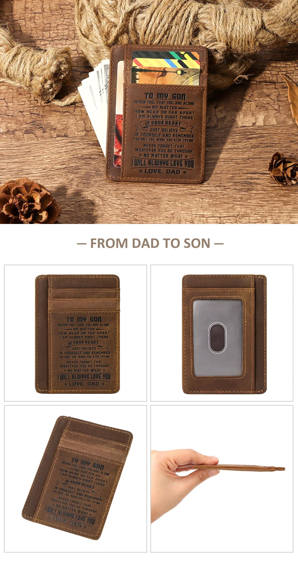 Genuine Leather Slim Card Wallet for Men – Personalized Gift from Dad