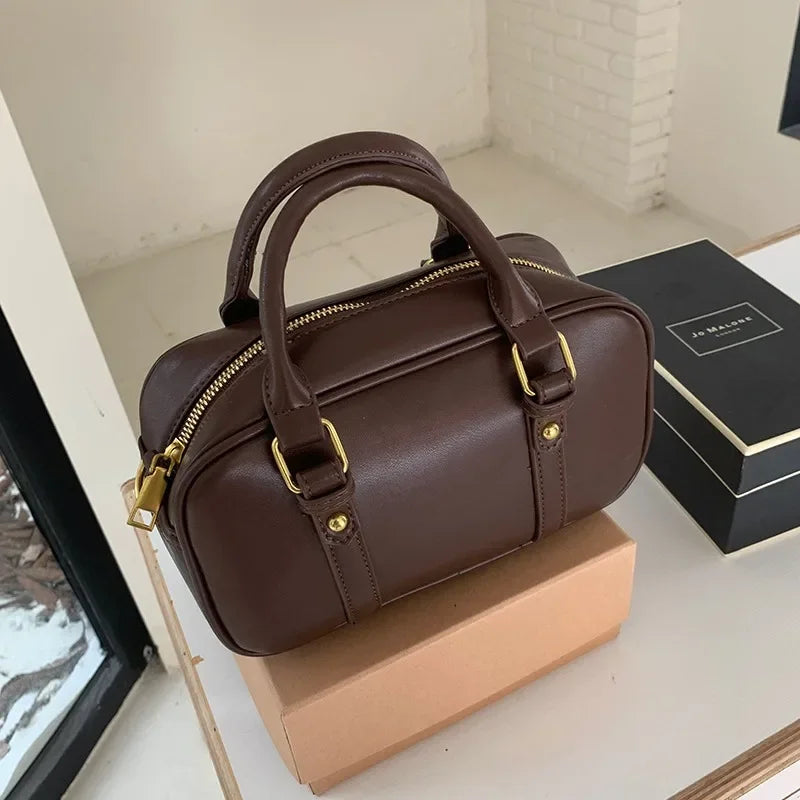 Vintage PU Leather Crossbody Shoulder Bag – Solid Color Retro Handbag