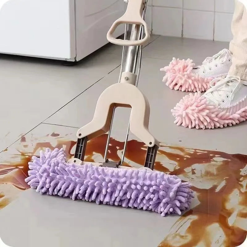 Chenille Dust Mop Slippers for Hands-Free Floor Cleaning