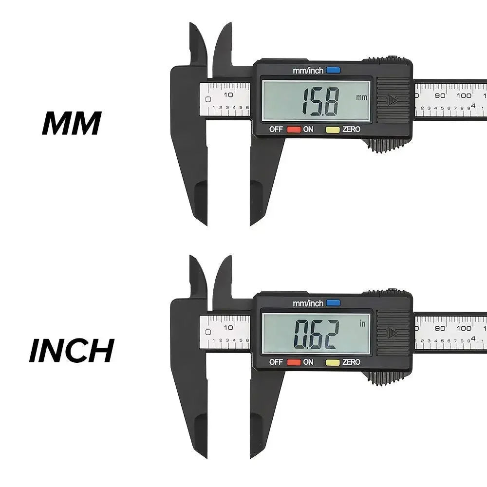 A digital caliper displaying a measurement of 15.8 mm on its LCD screen.