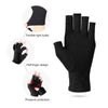 Black fingerless compression gloves showing features like a flexible light bullet and pressure protection.