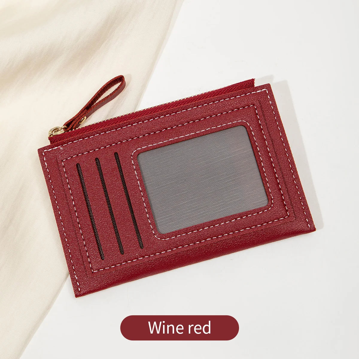 Slim Leather Card Holder Wallet with Secure Zipper