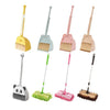 A set of five kids' brooms and dustpans with adjustable mops in various pastel colors.