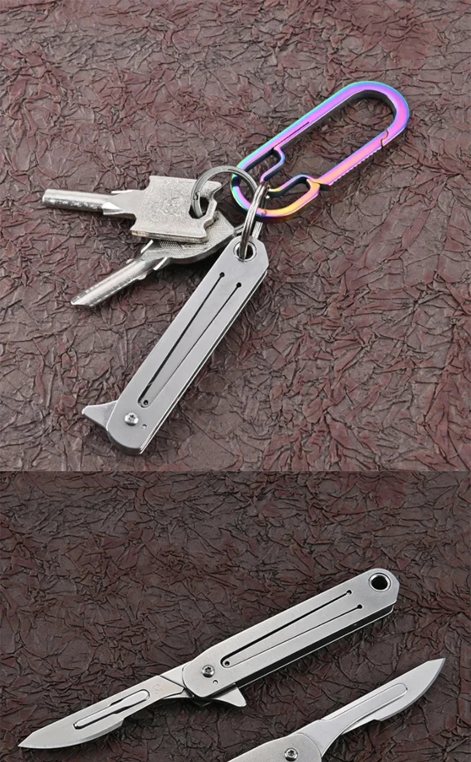 Compact Stainless Steel Folding Knife with Keychain