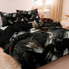 Black and white duvet cover set featuring a gothic sugar skull design with floral accents