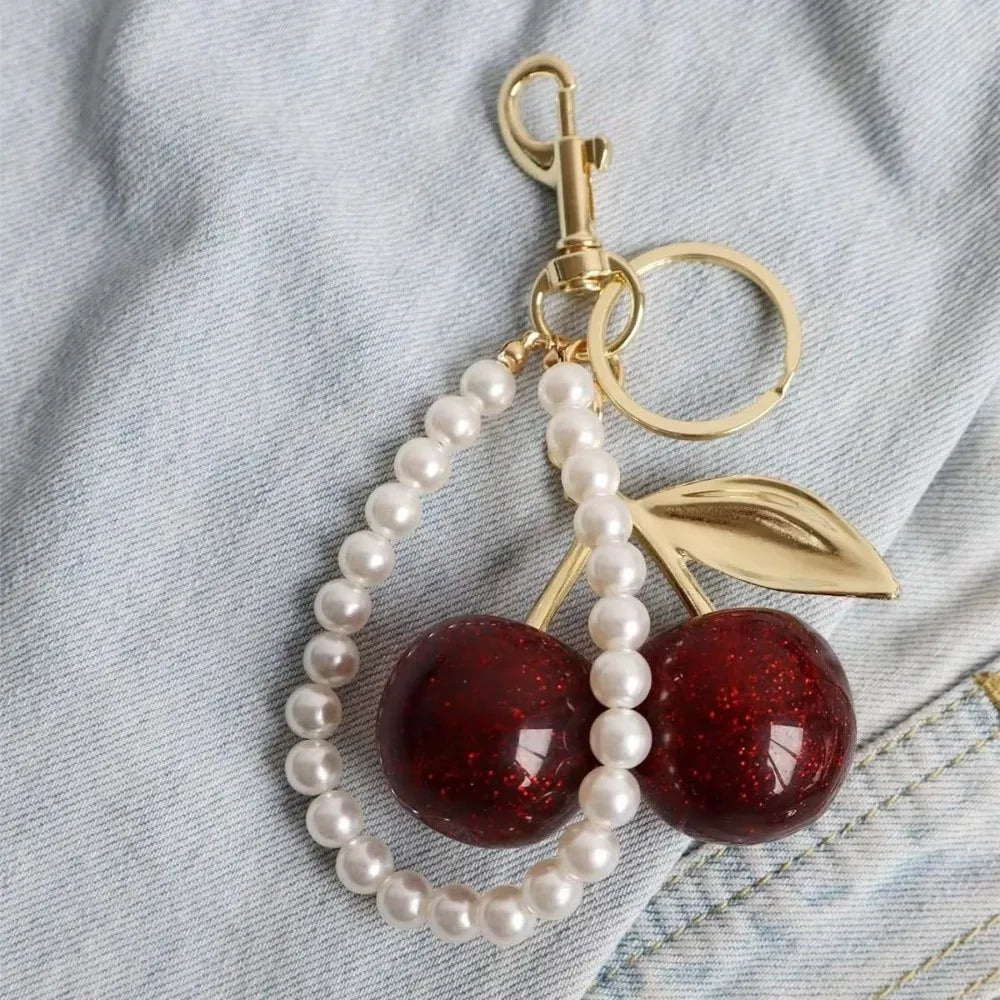 Cute Cherry Keychain with Sparkling Resin Charm