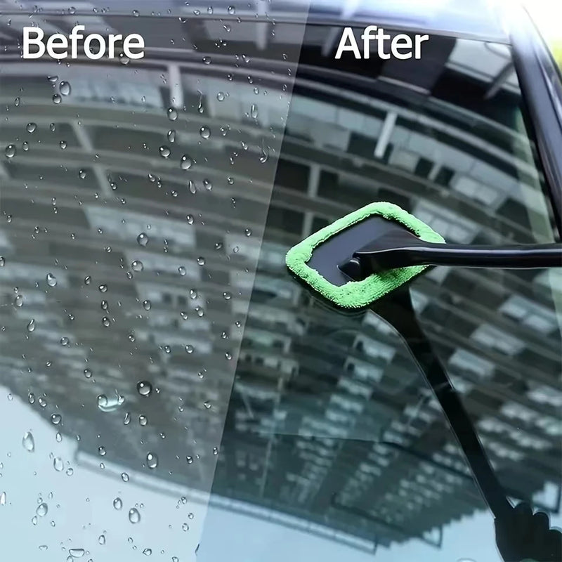 Ergonomic Car Window Cleaning Brush with Microfiber Pad