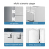 Diagram showing multi scenario usage of a universal safety window and door lock on a refrigerator, drawer, opposite door, and