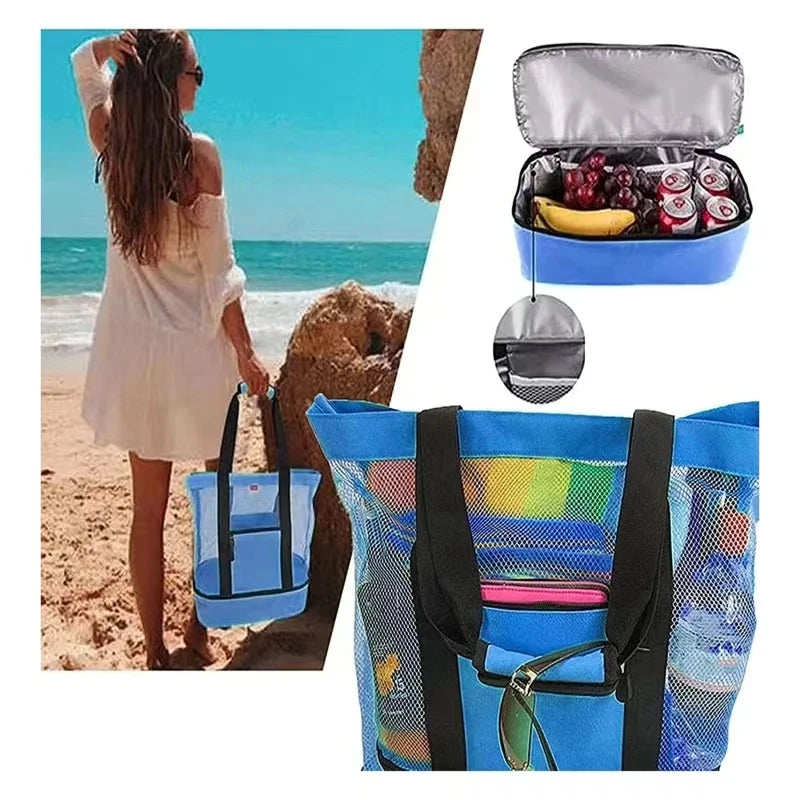 Insulated Mesh Beach Tote with Cooler Compartment