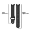 Black silicone replacement strap for Mi Band watches showing dimensions 98.2mm by 120.3mm