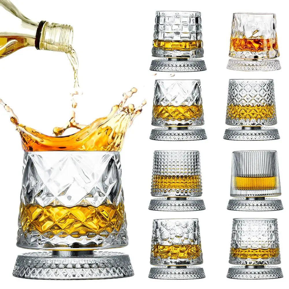 360° Rotating Whiskey Glasses (Set of 2) with Crystal Clear Glass