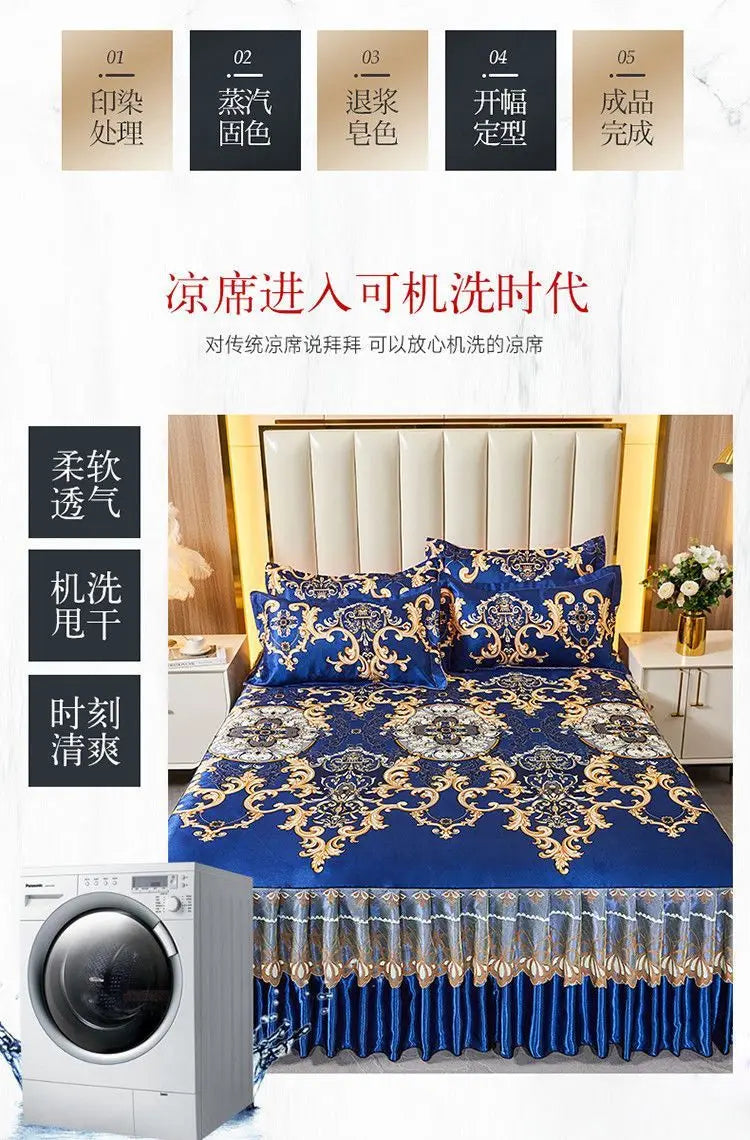 4-Piece Royal Blue Bedding Set with Bed Skirt and Pillow Covers