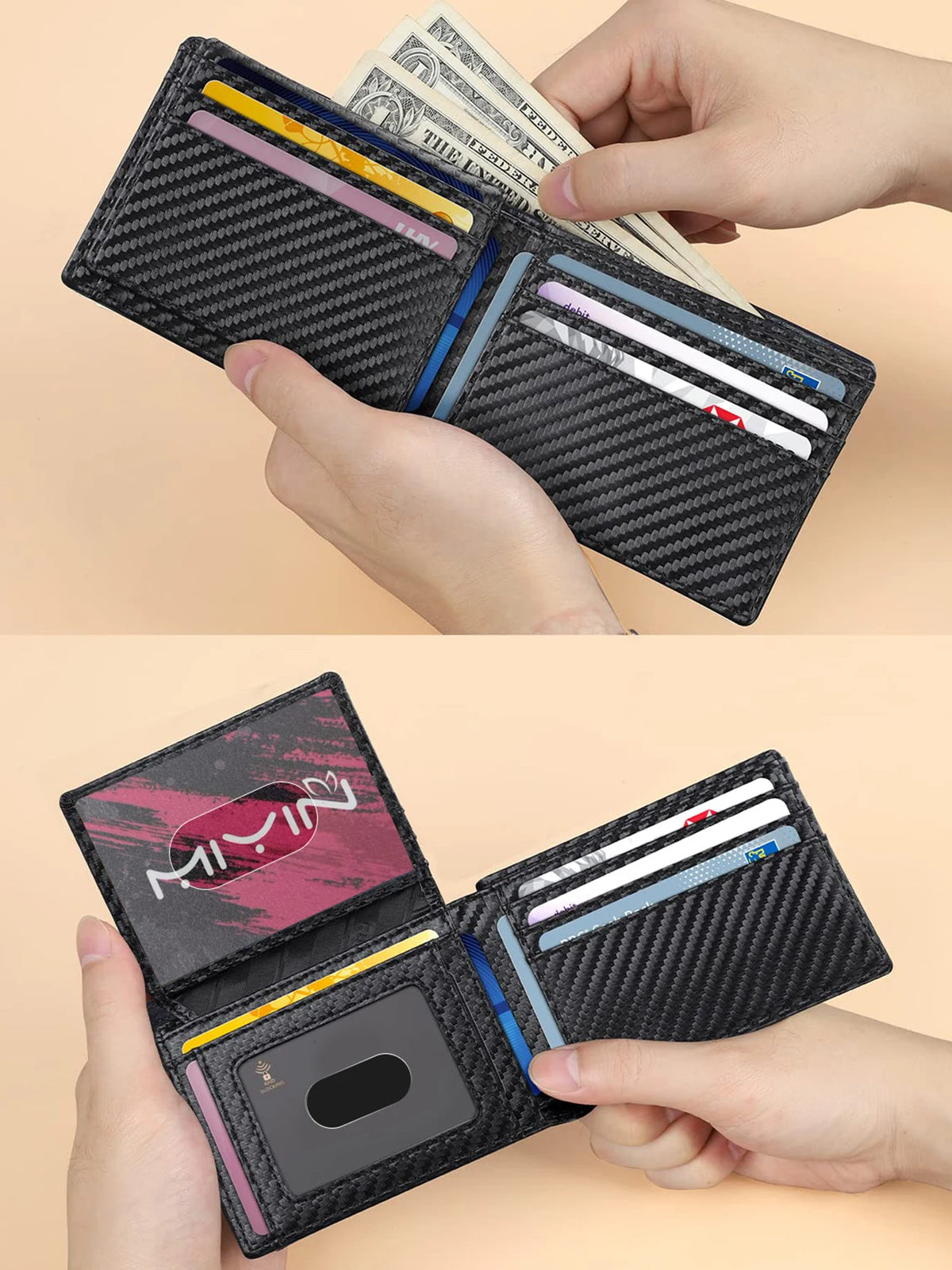 Slim Carbon Fiber Trifold Wallet with RFID Protection