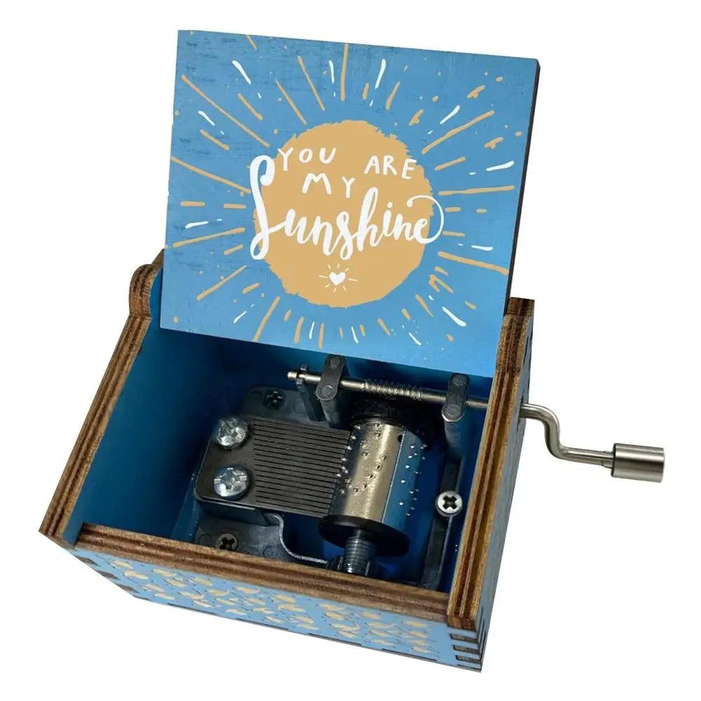 Hand-Cranked Wooden Music Box - 'You Are My Sunshine' Melody