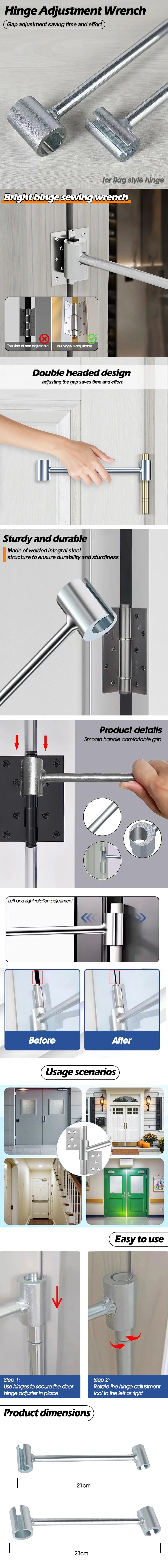 Dual-Head Door Hinge Alignment and Repair Wrench