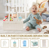 Corduroy baby diaper caddy organizer with handles showing various items like bottles and wipes for flexible organization