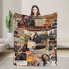 A fan throw blanket featuring various Gilmore Girls characters and themed imagery.