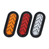 Three oval LED trailer tail lights in amber, red, and white with dynamic turn signals